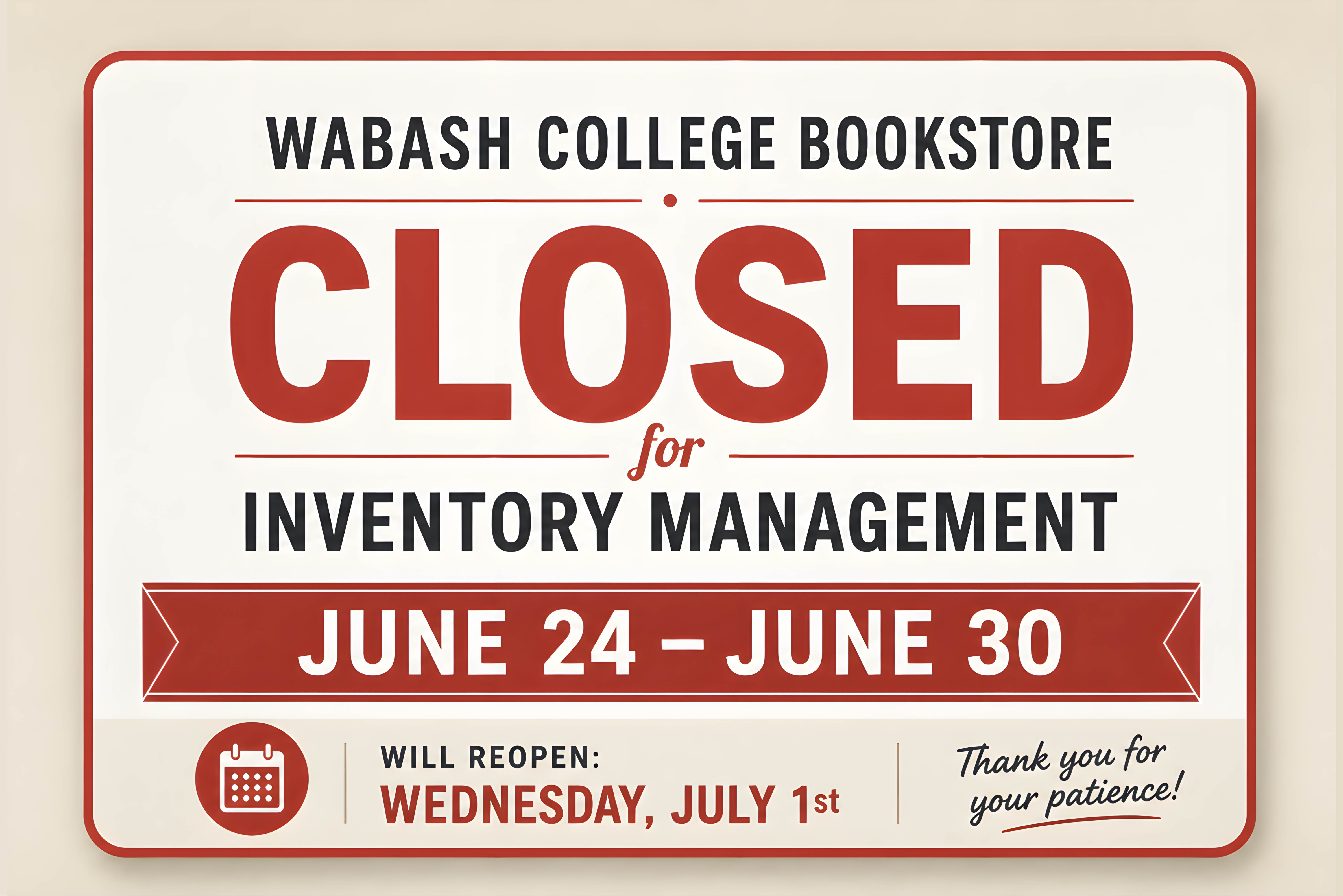 We Will be closed from June 24 till June 30 for inventory management. Thank you for your patience .